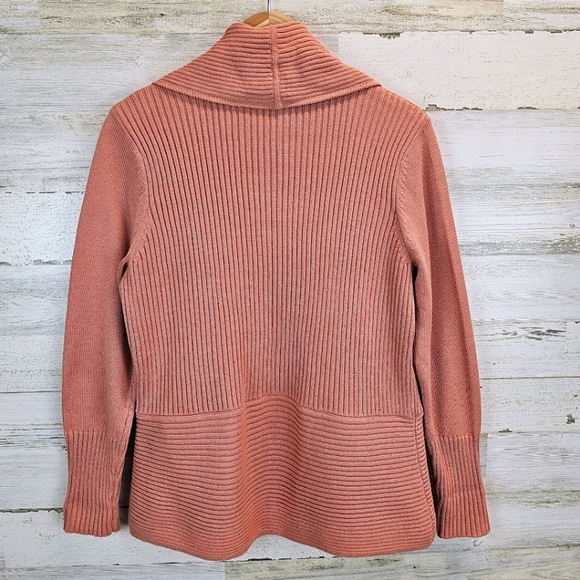 NWT Chico's Ribbed Cocoon Cardigan Agra Red Sz Large Coral Casual Cotton Preppy - Picture 4 of 16
